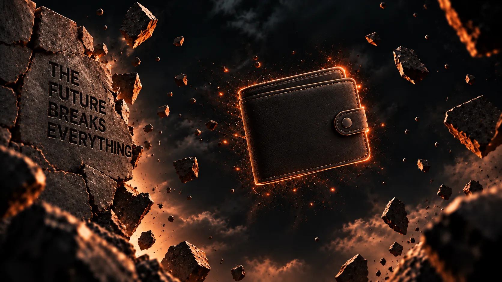 An opaque wallet held inside a sphere of orange light